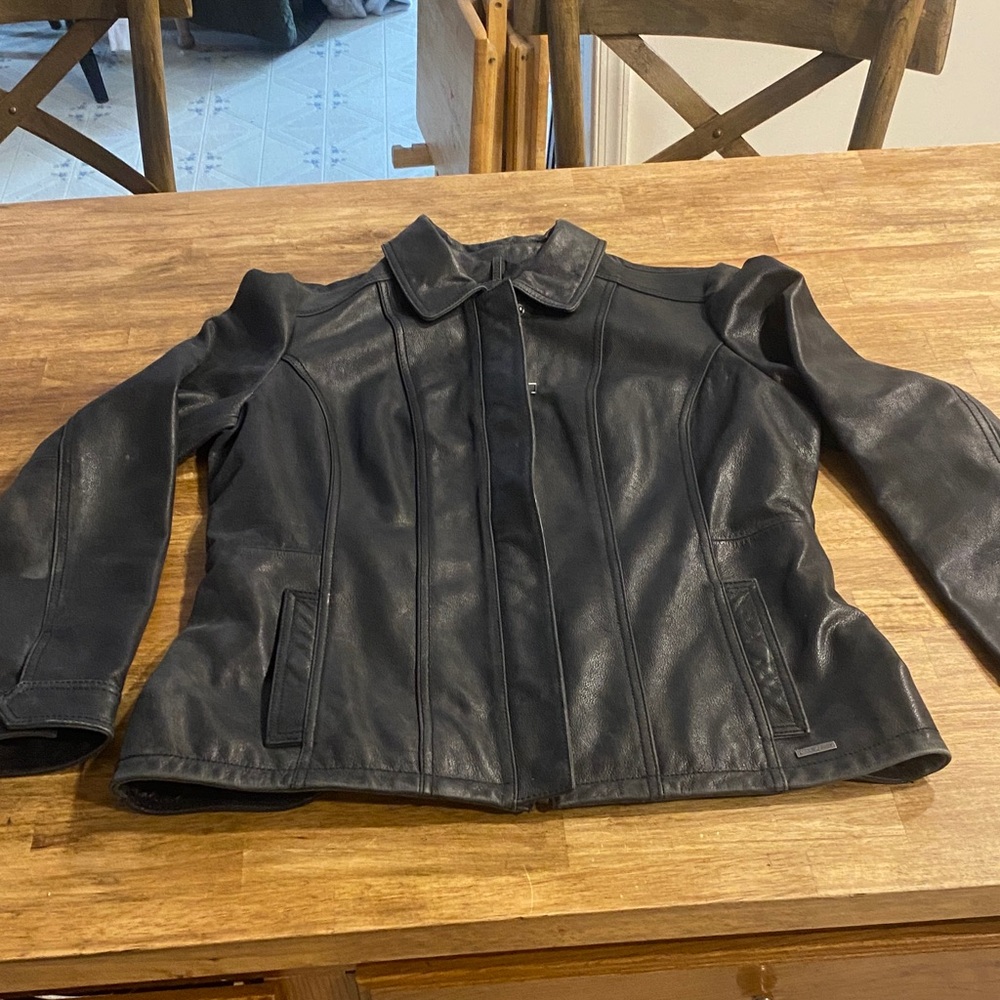 Eddie Bauer women’s Black buffalo Leather Jacket size TXL